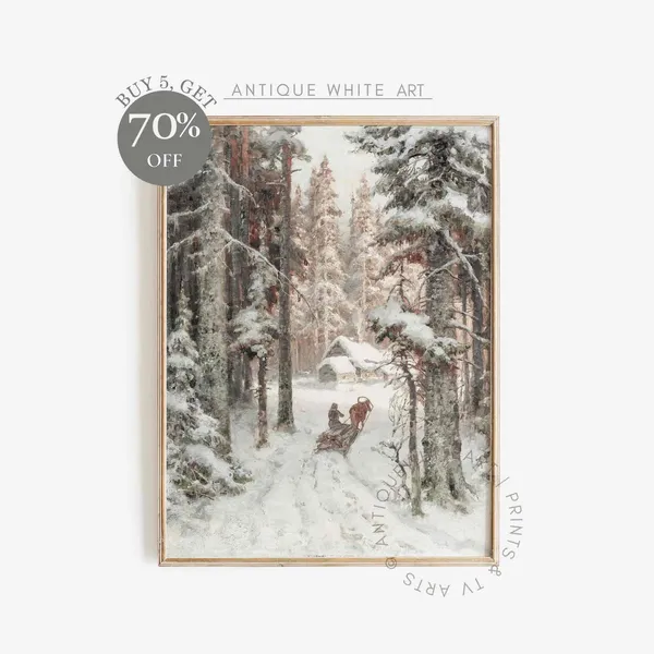 Vintage Winter Forest Landscape Art Print