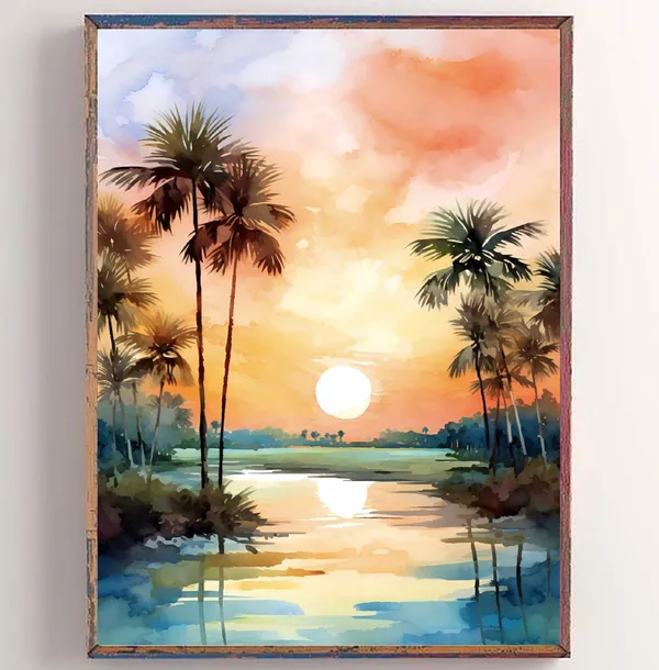 Florida Sunrise Watercolor Palm Beach Landscape Art Print