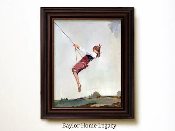 Girl On A Swing, Vintage Oil Painting Art Print