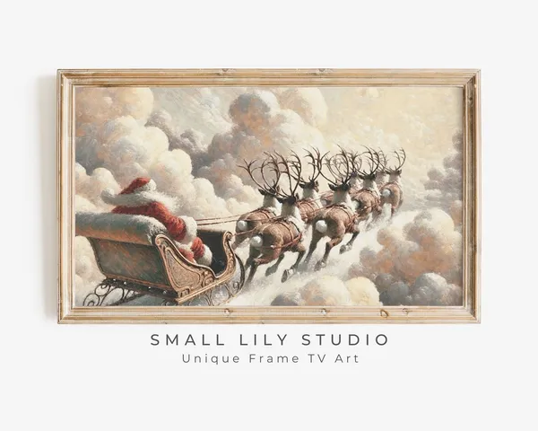 Santa And Reindeer Flying Sleigh Christmas Poster