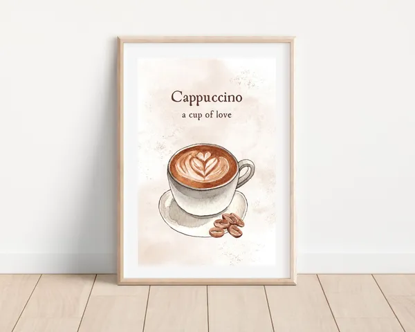 Boho Cappuccino Coffee Cup Art Print, Kitchen Decor