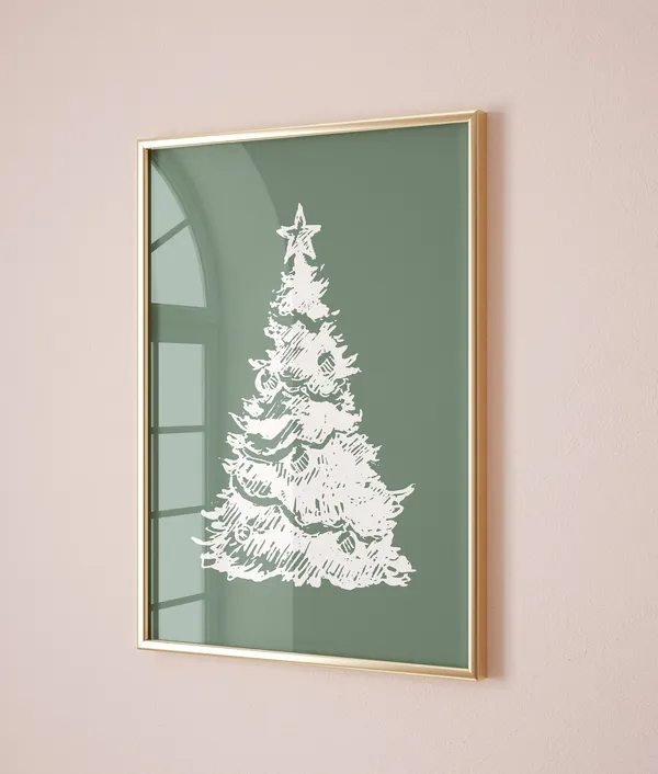 Sage Green Christmas Tree Vintage Holiday Art Print