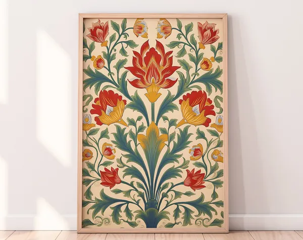 Vintage Mughal Floral Motifs Indian Art Print