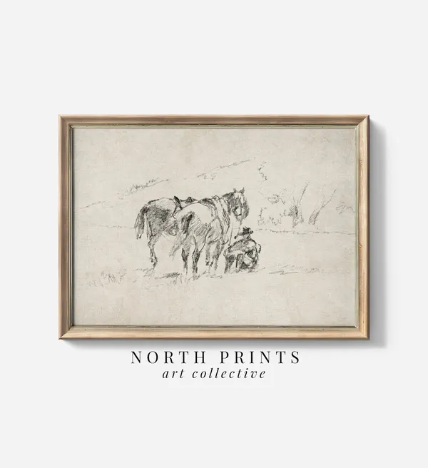 Vintage Western Cowboy Sketch, Minimalist Art Print