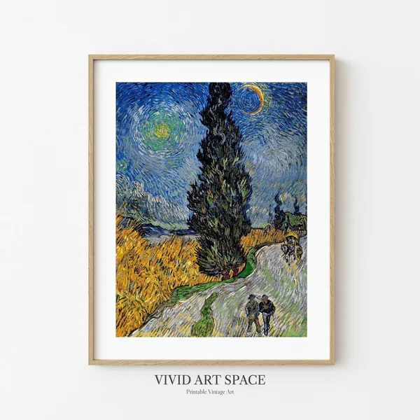 Road With Cypress And Star, Van Gogh-Inspired Art Print