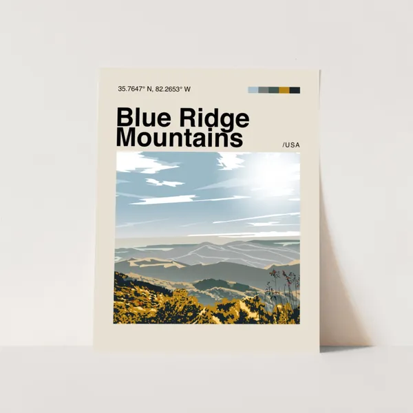 Blue Ridge Mountains Minimalist Mid-Century Art Print