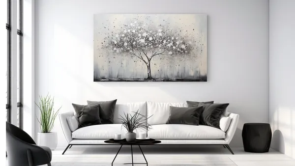 Silver Tree Painting, Aesthetic Luxury Home Art Print