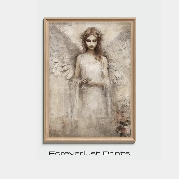 Guardian Angel Portrait Art Print, Abstract Christmas Decor