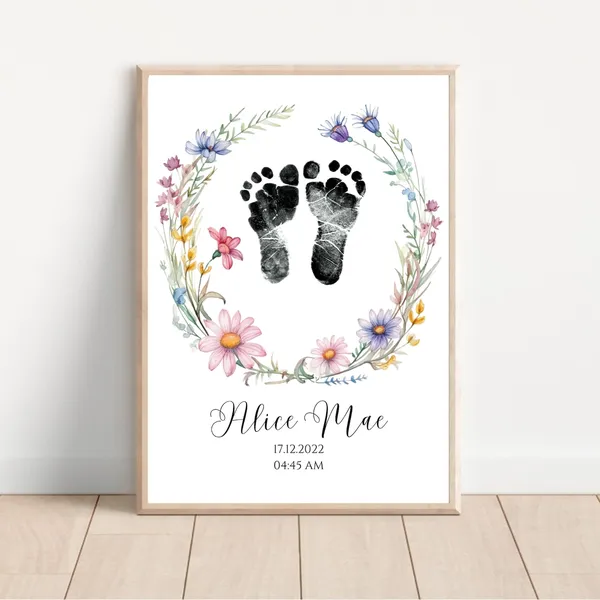 Custom Watercolor Wildflowers Nursery Footprint Art Print