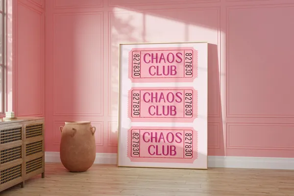 Chaos Club Ticket Print, Retro Aesthetic Art Poster