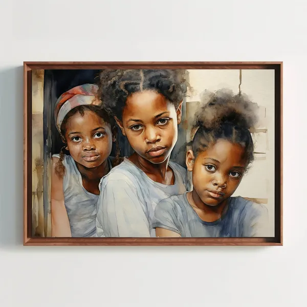 Three African Girls Watercolor Art Print, African Home Decor