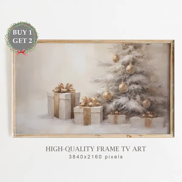 Vintage Christmas Frame TV Art, Farmhouse Tree Print