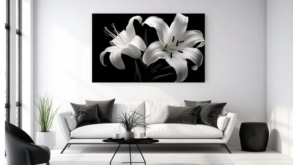 Black And White Lily Flowers Christmas Art Print