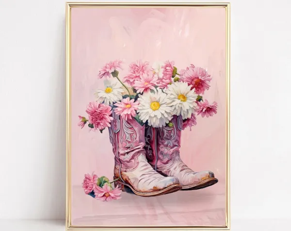 Cowgirl Boots Western Pink Preppy Art Print