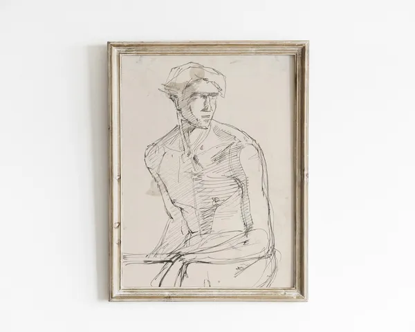Figure Drawing Vintage Sketch, Minimalist Line Art Poster