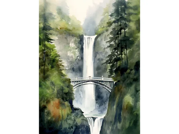 Multnomah Falls Painting Forest Waterfall Art Print