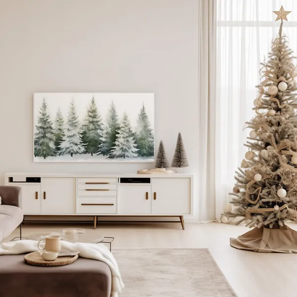 Watercolor Trees Winter Forest Art Print