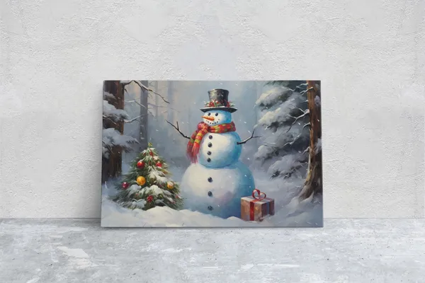 Snowman With Present Christmas Holiday Art Print