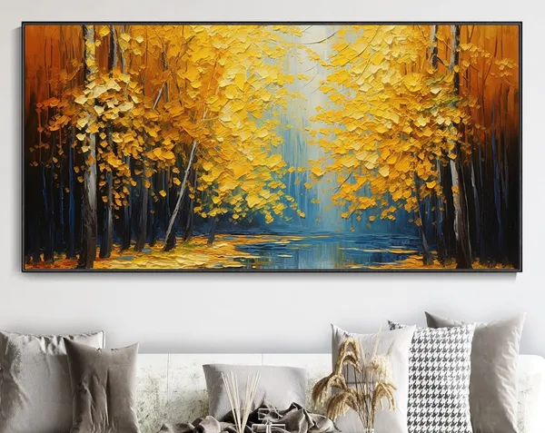 Blue Lake Autumn Forest Abstract Landscape Art Print