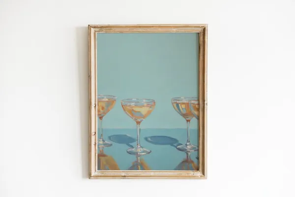 Bar Cart Painting Cocktail Poster, Retro Apartment Decor