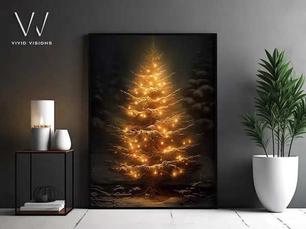 Vintage Christmas Tree Painting, Rustic Holiday Art Print