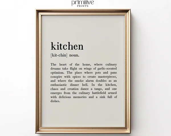 Kitchen Definition Print, Minimalist Kitchen Art Print