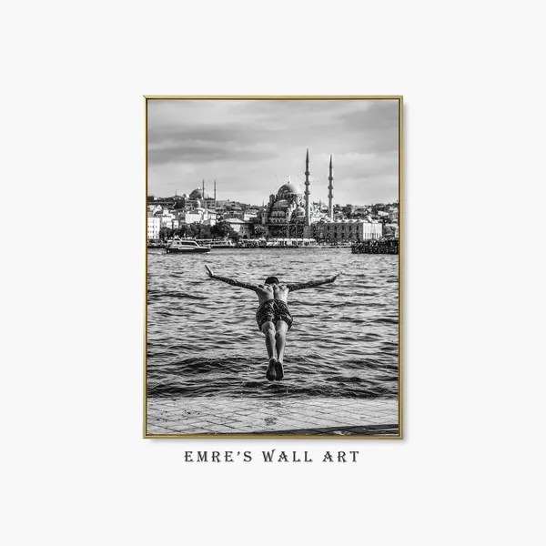 Jump Into The Sea Swimmer Photo Print, Monochrome