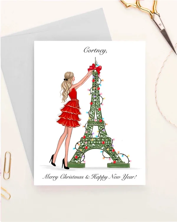 Personalized Christmas In Paris Greeting Card Print