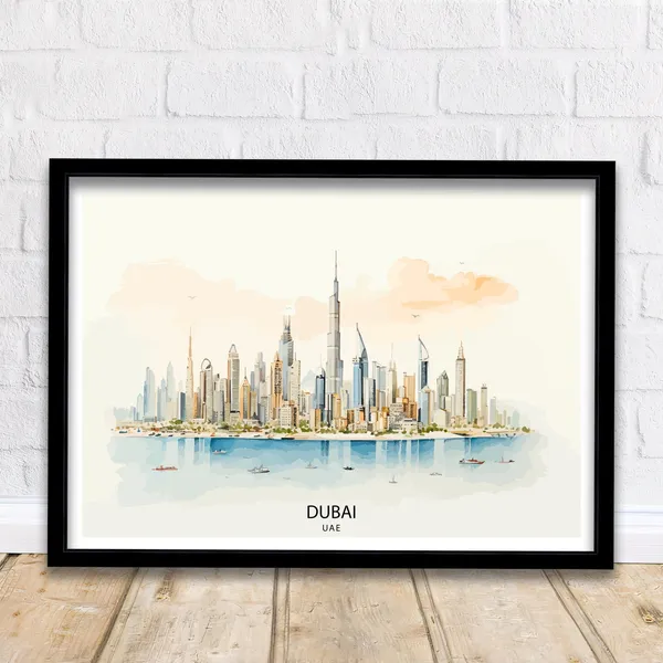 Dubai Uae Modern Cityscape Art Print, Skyline