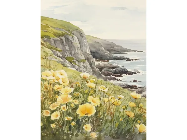Kerry Cliffs Watercolor Coastal Landscape Art Print