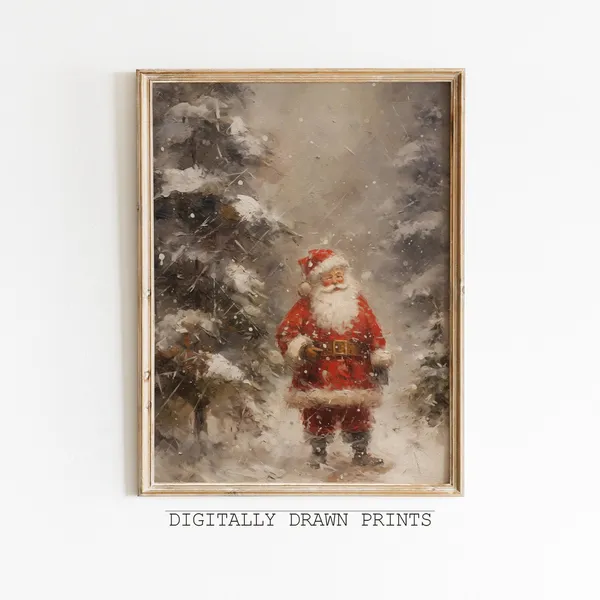 Vintage Santa Christmas Art Print, Seasonal Decor