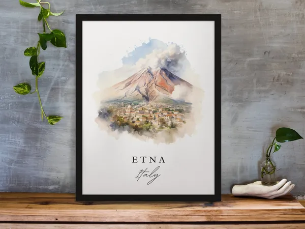 Etna Italy Travel Poster, Custom Text Art Print