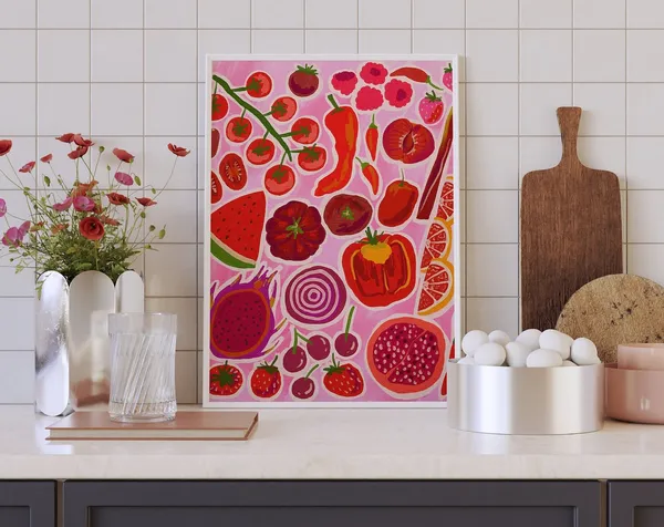 Red Fruits Vegetables Colorful Kitchen Art Print