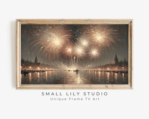 Gold Fireworks Vintage Style New Year’s Art Print