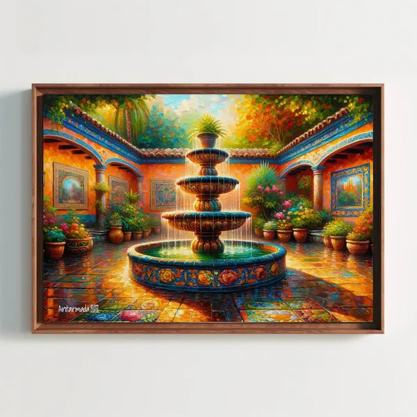 Sun Kissed Mexican Courtyard Garden, Traditional Art Print