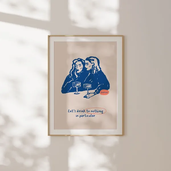 Lets Drink Cocktail Art Print, Minimal Kitchen Decor