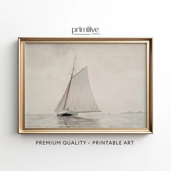 Sailboat Vintage Coastal Art Print, Antique Sea Art