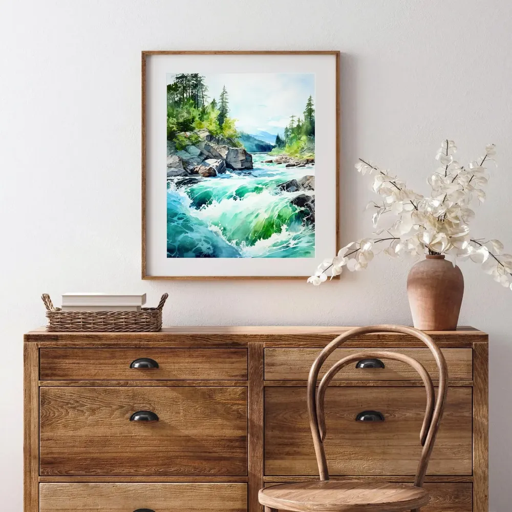 Mountain River Painting Art Print - Image 3