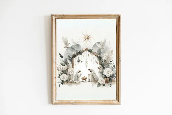 Christmas Nativity Watercolor Print, Christian Faith