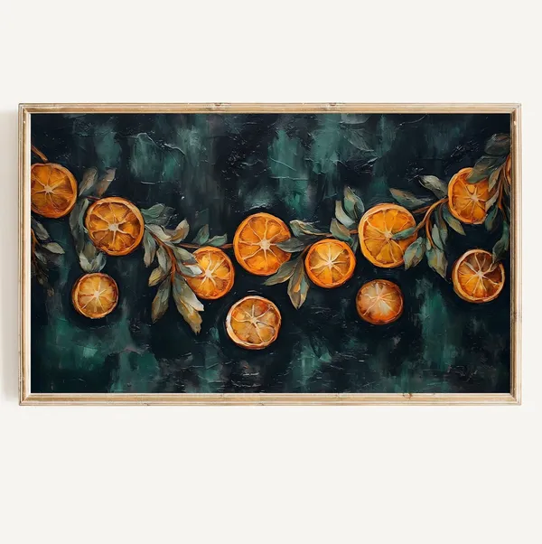 Vintage Christmas Botanical Citrus Garland Art Print