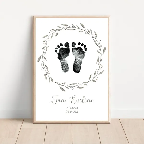 Baby Footprint Floral Newborn Footprint Art Print