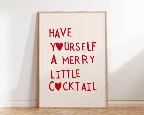 Christmas Cocktail Holiday Typography Poster, Bar Cart Decor
