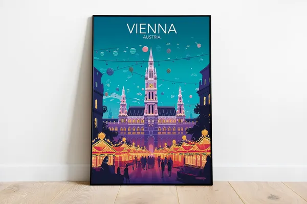 Vienna Christmas Market Art Print, Modern Poster