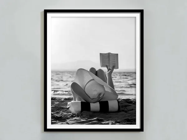 Woman Reading Book In Beach Vintage Travel Poster