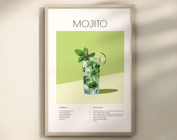 Mojito Cocktail Print, Cuban Drink Poster Decor