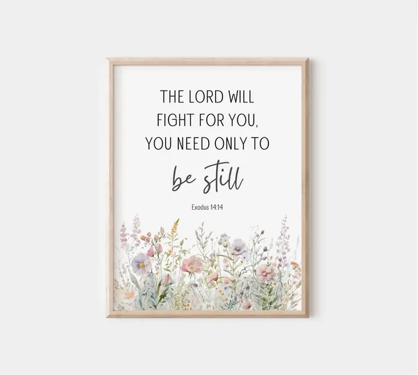 Exodus 14:14 Bible Verse Watercolor Wildflowers