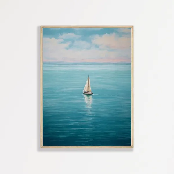 Lone Sailboat Retro Minimal Seascape Art Print