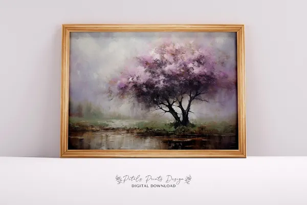 Tree Flower Lavender Vintage Oil Painting Art Print