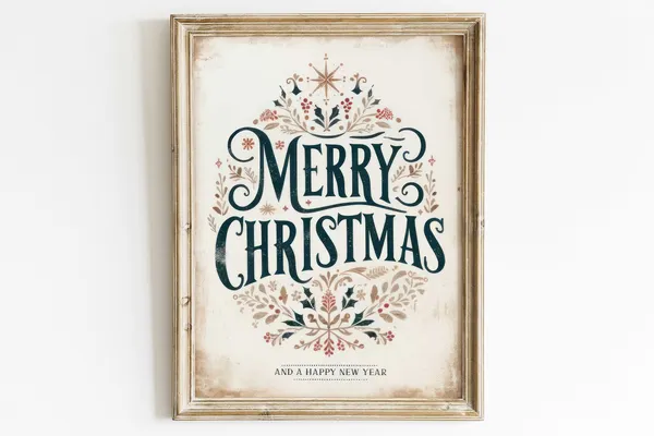 Merry Christmas Vintage Wall Art Print