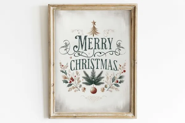 Merry Christmas Vintage Christmas Art Print